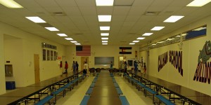 An example of poor lighting in a school cafeteria.
